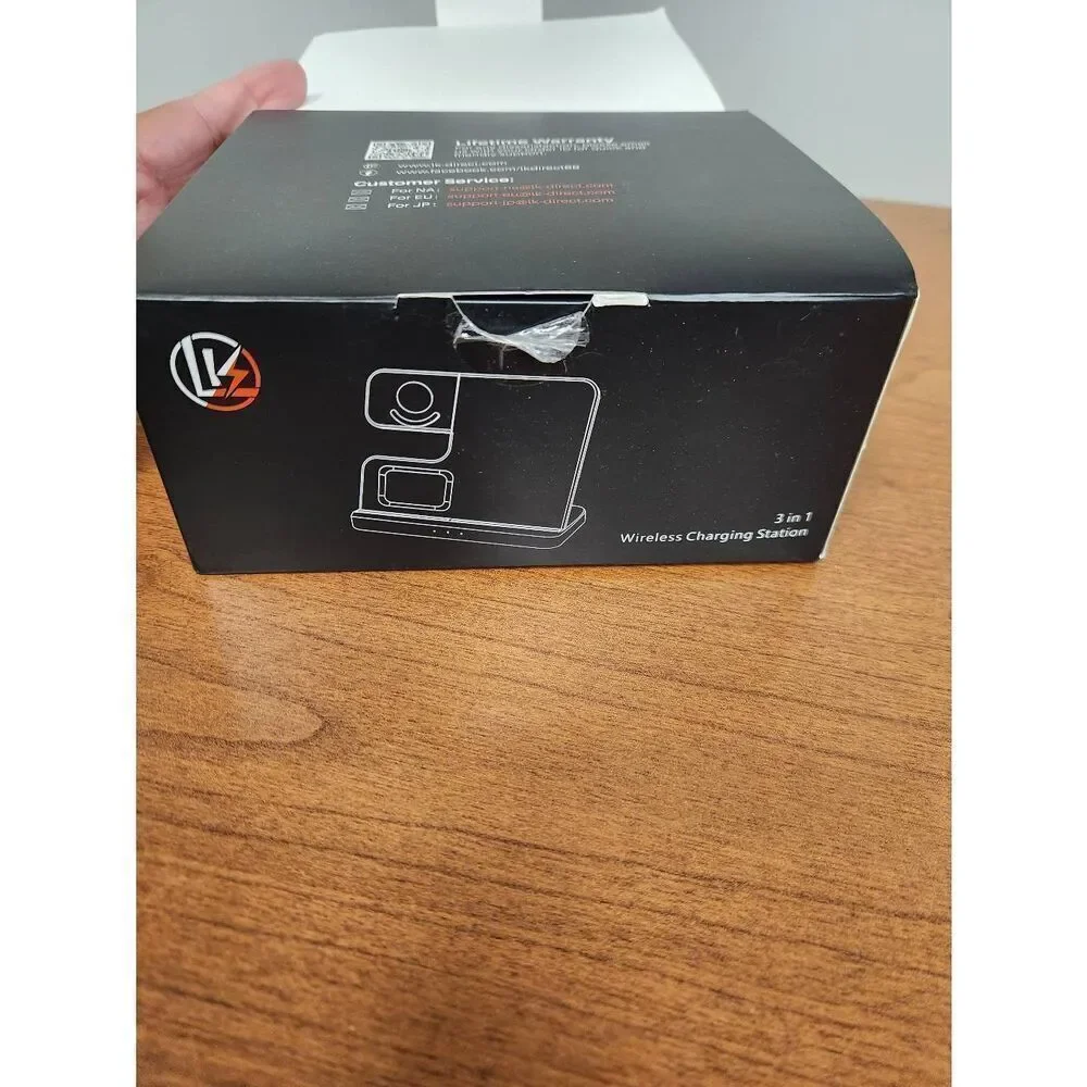 3 in 1 wireless charging station for phone, watch or earphones. In Box, used onc